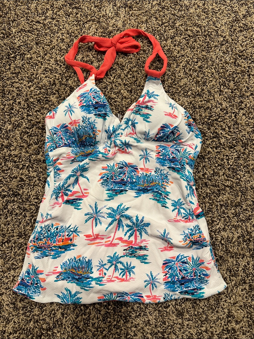 Tommy Bahama White Tropical Print One-Piece with Coral Halter Straps